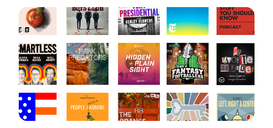 Descriptive, eye-catching, on-theme: just a handful of Apple’s Top 50 US Podcasts and their cover art.