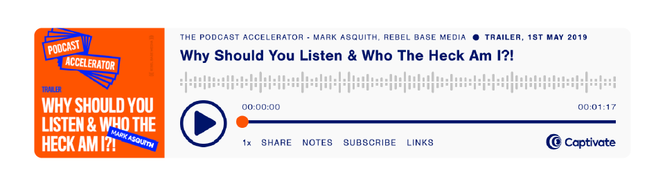 A screenshot of a podcast trailer in a podcast player.