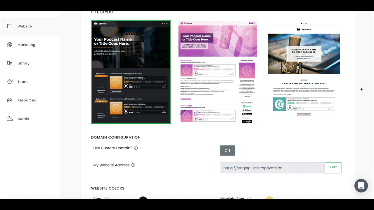 site layout change captivate podcast websites
