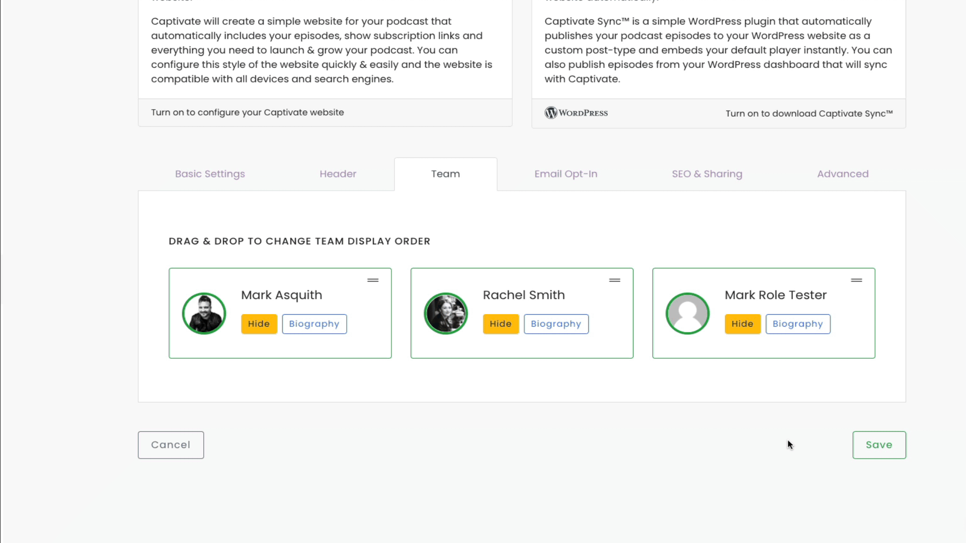 a gif showing Captivate's new team settings