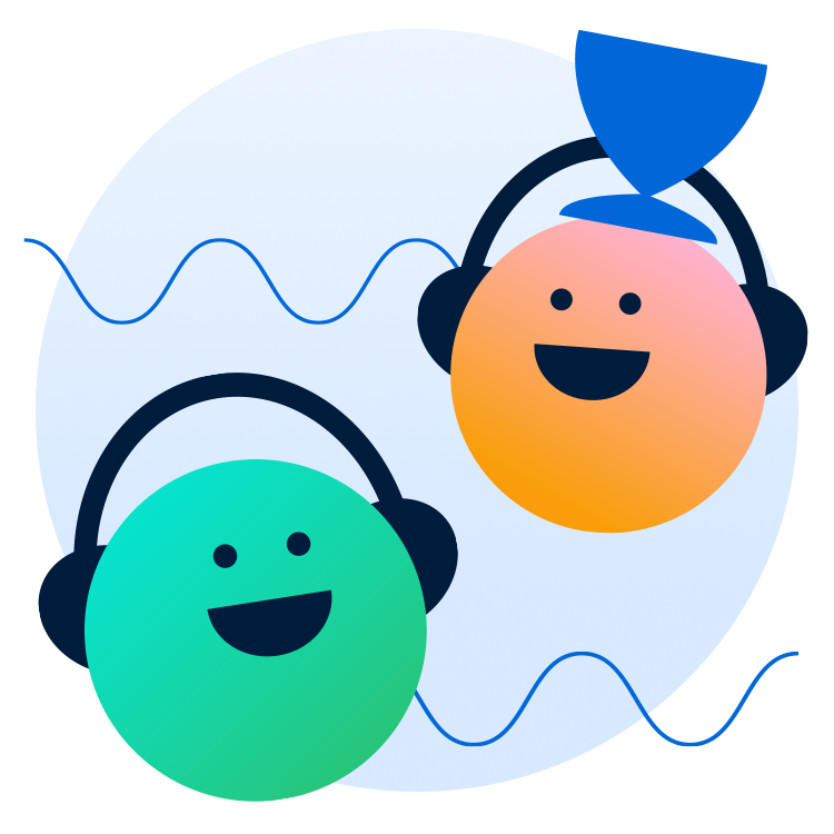 Podcasting characters celebrating a win!