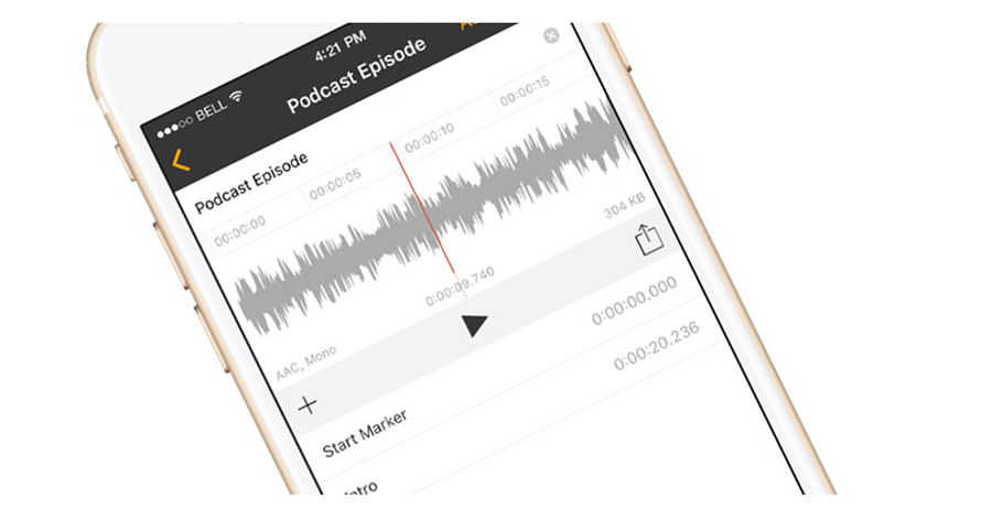 Picture showing an iPhone with the Auphonic recorder app.