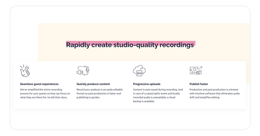 A screenshot of podcast recording software SquadCast, which allows you to record remotely with multiple people