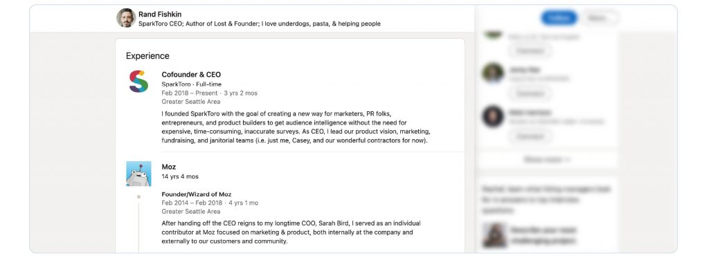 A screenshot of Rand Fishkin's LinkedIn timeline.