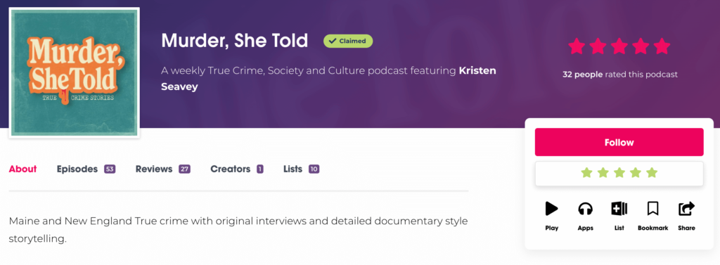 rate murder she told podcast on podchaser screenshot