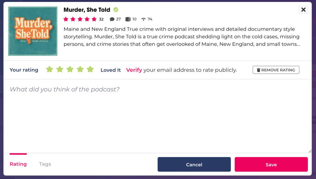 verify murder she told podcast on podchaser screenshot