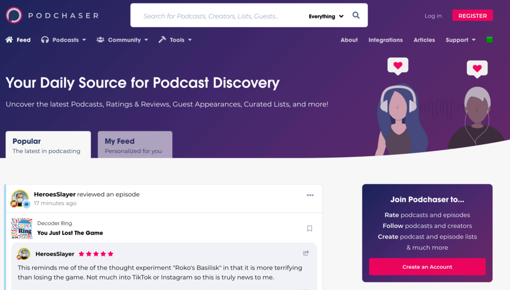 podchaser homepage screenshot