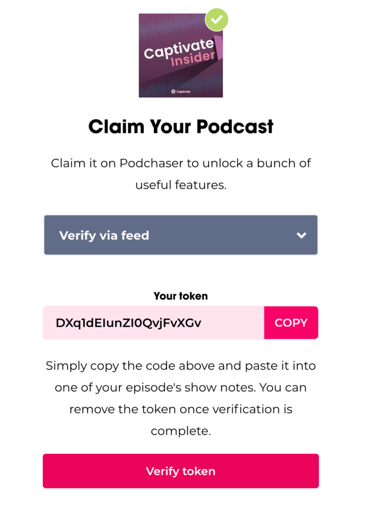verify your claimed podcast on podchaser screenshot