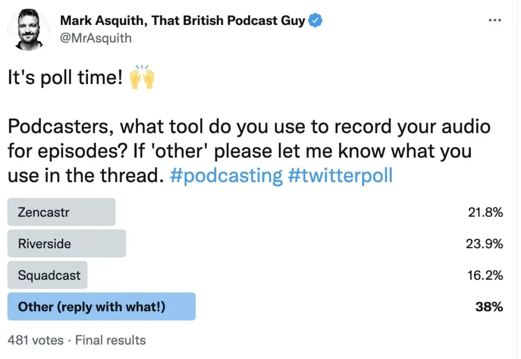 mark asquith podcast recording twitter poll