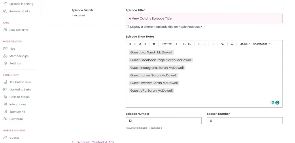 Dynamically insert guest information with Captivate Shortcodes