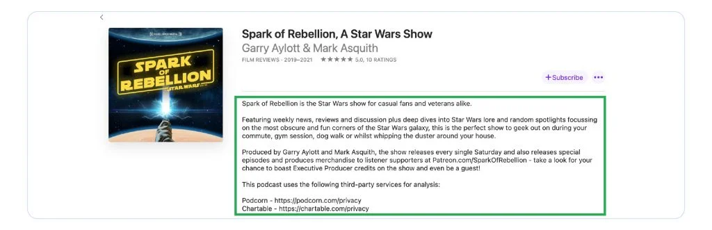 Spark of Rebellion podcast description in Apple Podcasts