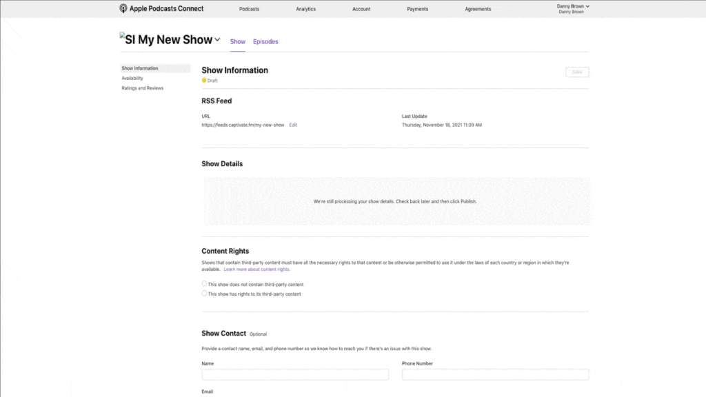 Adding information in Apple Podcasts Connect