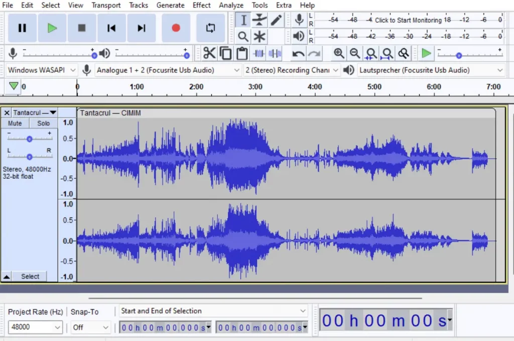 Audacity's UI, showing two audio files.