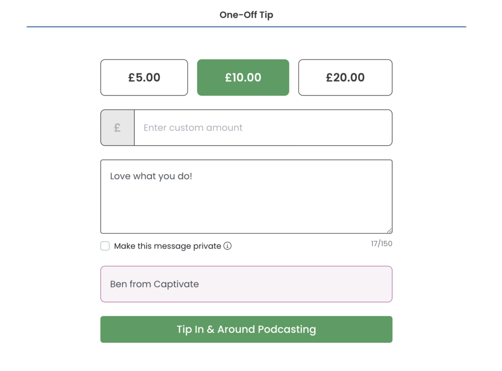 Captivate's tipping portal.