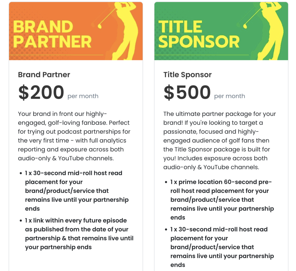 Sponsorship packages available for the Golf Lovers United podcast